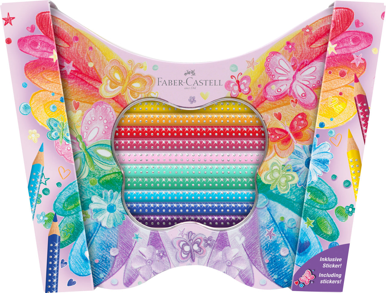 SET CADOU 20 CREIOANE COLORATE SPARKLE BUTTERFLY FABER-CASTELL SET CADOU 20 CREIOANE COLORATE SPARKLE BUTTERFLY FABER-CASTELL